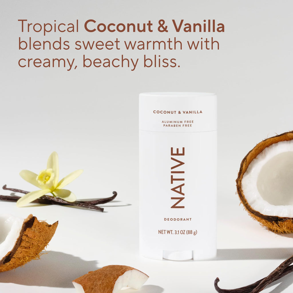 Native Aluminum Free Deodorant, Vanilla & Sandalwood, Large Size Stick, 72 Hour Odor Control, for Women & Men, Contains Naturally Derived Ingredients, 3.1 oz Jansha Store