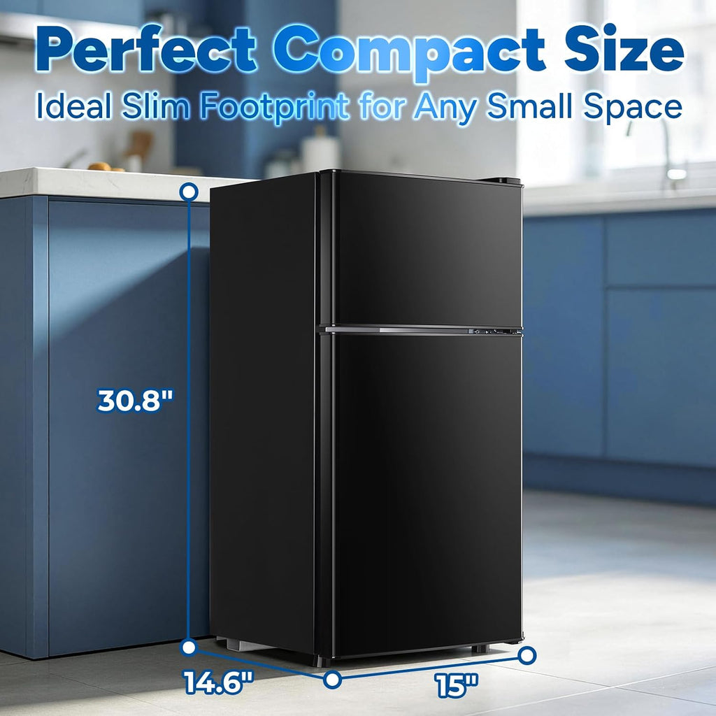 DEMULLER 2.4 Cu.Ft Small Refrigerator with Freezer Mini Fridge Removable Plastic Shelves Ideal for Apartment,Dormitory Black Jansha Store