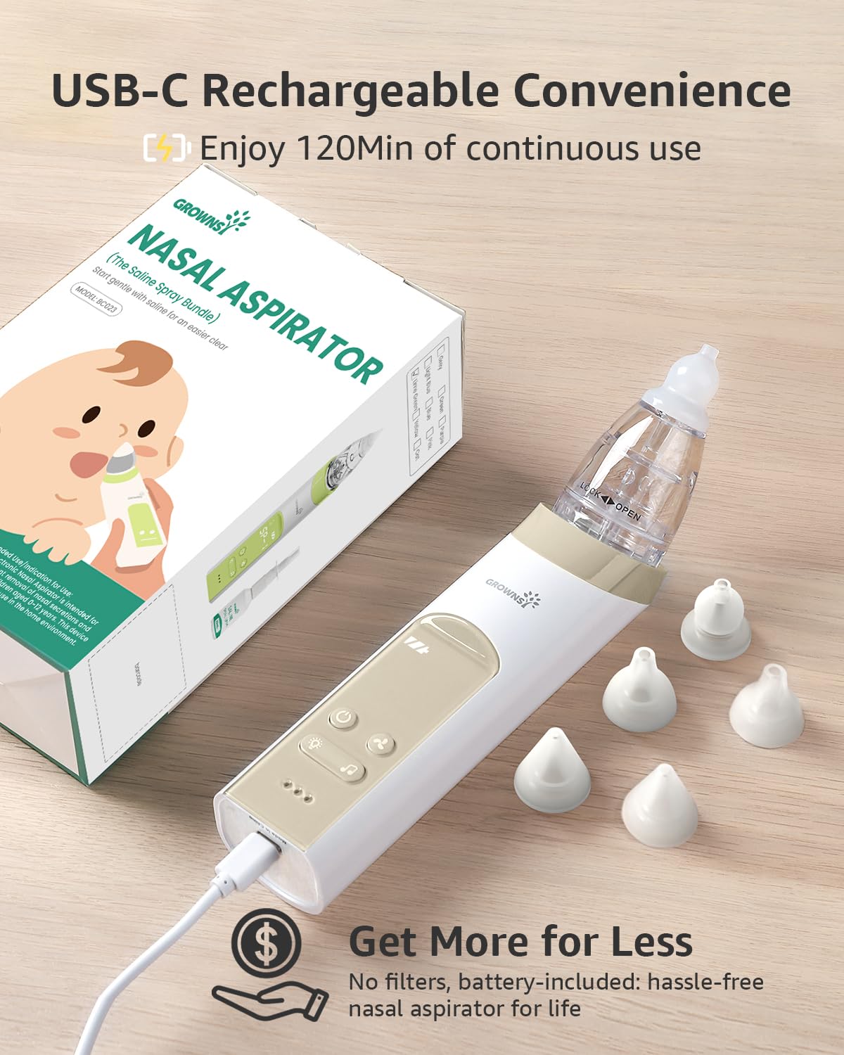 GROWNSY Baby Nasal Aspirator, Electric Nose Sucker, Powerful Suction,Grey Jansha Store