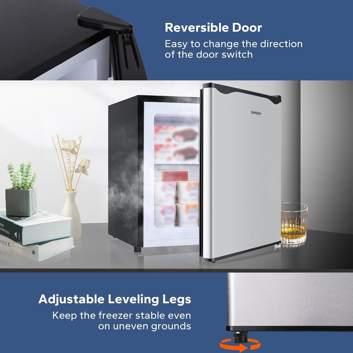 BANGSON 1.1 Cu.ft Upright Mini Freezer for Dorms Apartment, Silver Jansha Store