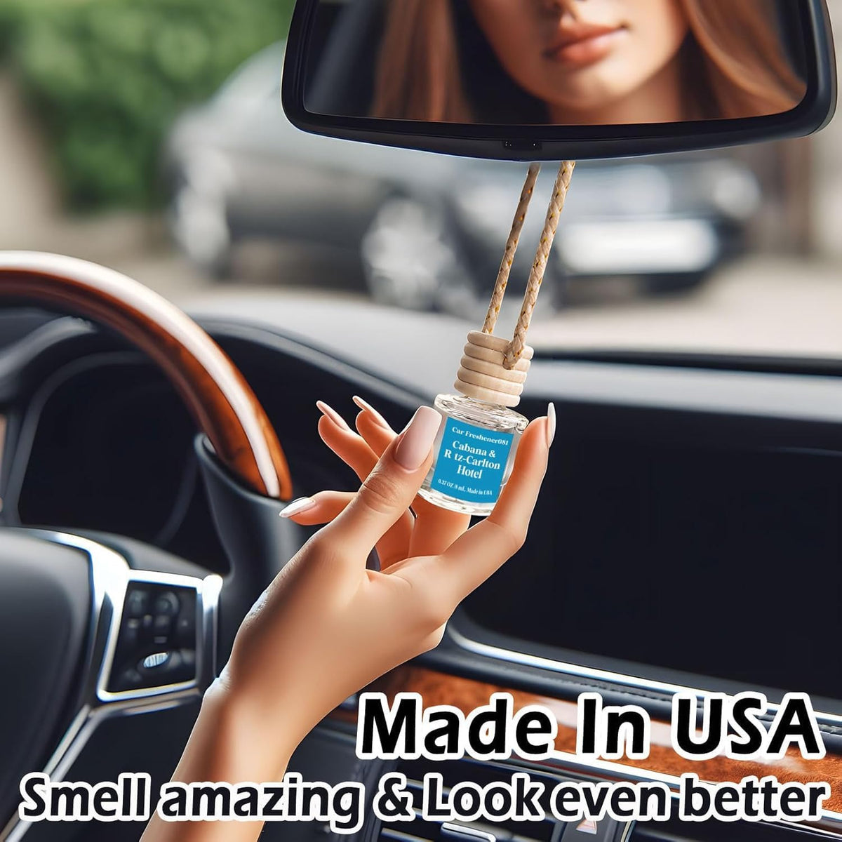 C Classy Car Air Freshener Hanging 2 Pack, Mahogany Teakwood Essential Oil Diffuser, Cute Glass Bottle, Long-Lasting Fragrance Car Accessories for Women & Men, Made in USA Jansha Store