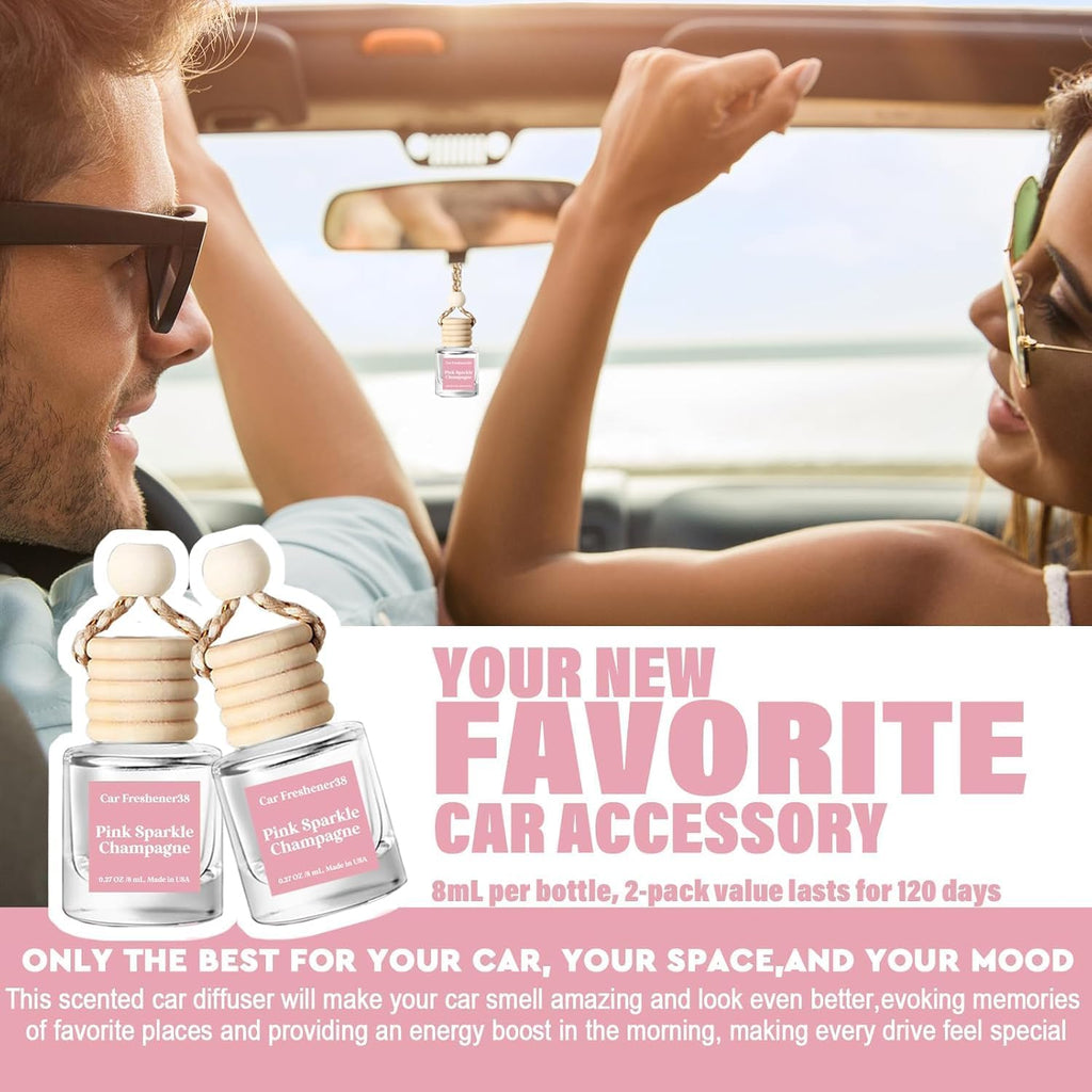 C Classy Car Air Freshener Hanging 2 Pack, Mahogany Teakwood Essential Oil Diffuser, Cute Glass Bottle, Long-Lasting Fragrance Car Accessories for Women & Men, Made in USA Jansha Store