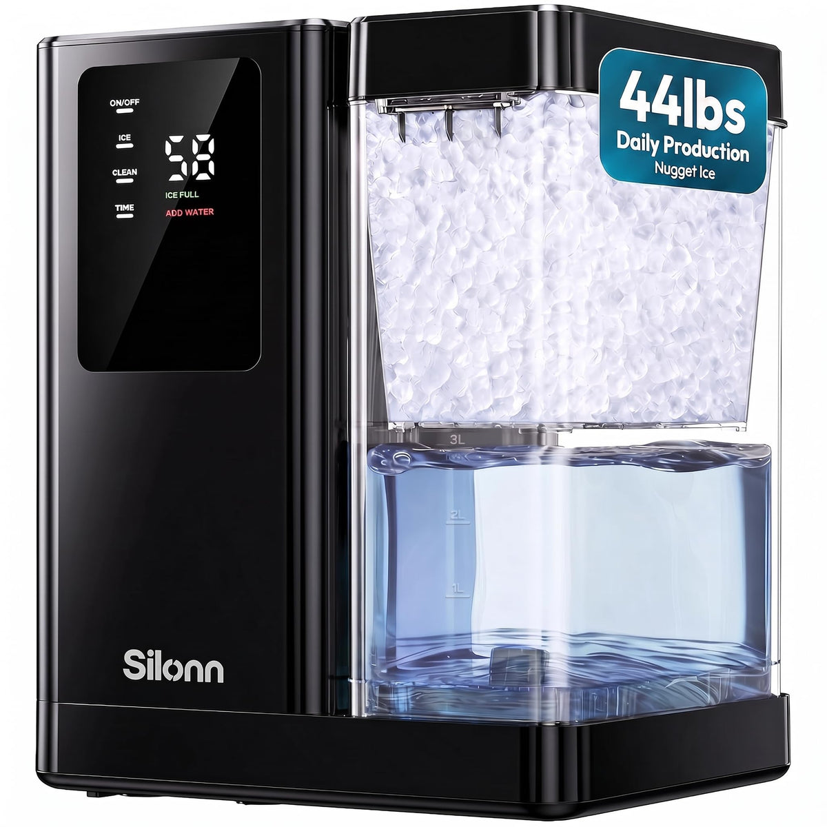 Silonn Nugget Ice Maker Countertop, Pellet Ice Machine with Self-Cleaning Function, Sonic Ice Maker Produces 36lbs of Chewable Ice in 24 Hours, Ideal for Home Kitchen and Office (Stainless Steel) Jansha Store