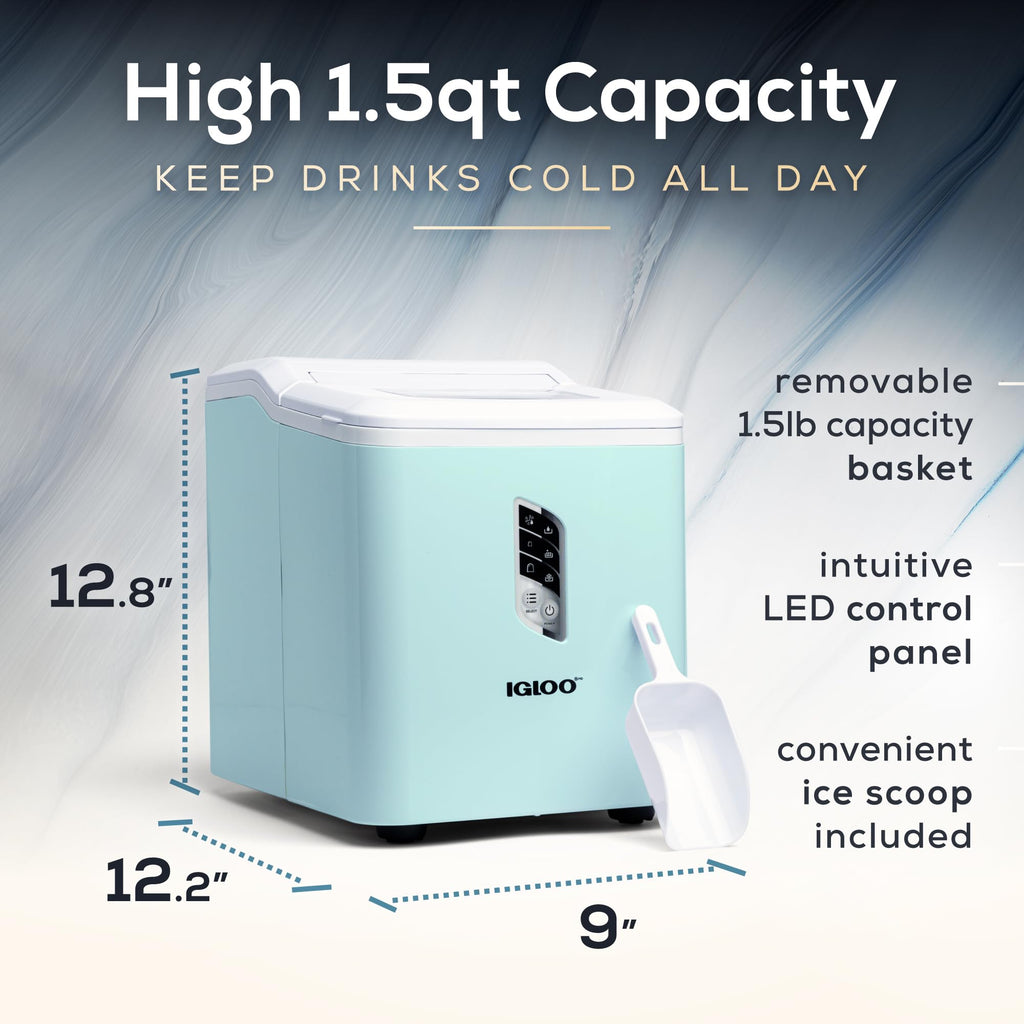 Igloo Portable Ice Maker with Scoop - Ice Maker with LED Control Panel & 1.5 Quart Water Tank - Stainless Ice Cube Maker Produces 26 Lbs. of Ice in 24 Hours with 9 Large or Small Cubes in 7 Minutes Jansha Store