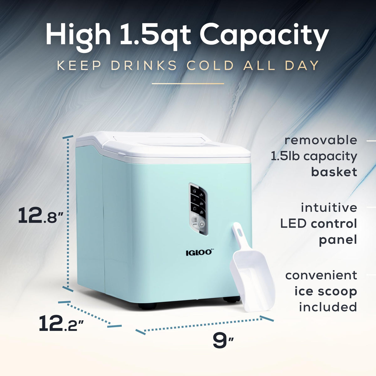 Igloo Portable Ice Maker with Scoop - Ice Maker with LED Control Panel & 1.5 Quart Water Tank - Stainless Ice Cube Maker Produces 26 Lbs. of Ice in 24 Hours with 9 Large or Small Cubes in 7 Minutes Jansha Store
