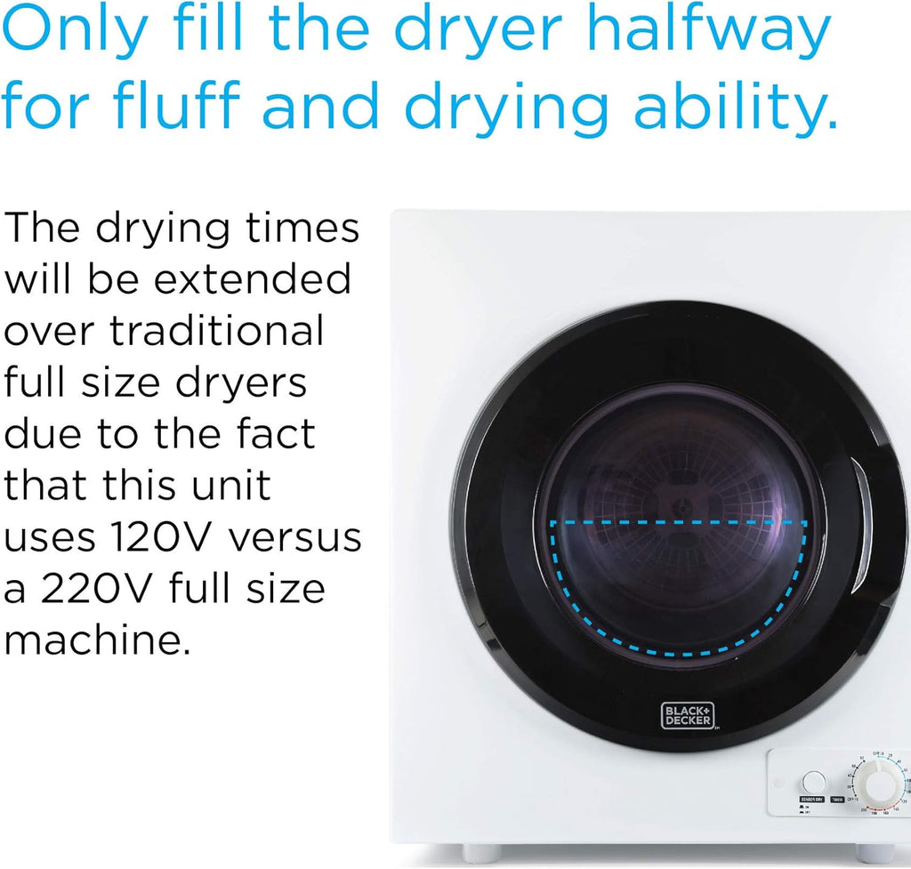 BLACK+DECKER 2.65 Cu. Ft. Portable Dryer, 8.8 lb. Capacity, BCED26, White Jansha Store
