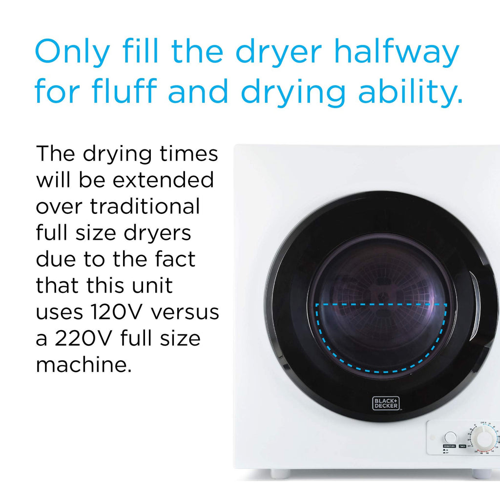 BLACK+DECKER 2.65 Cu. Ft. Portable Dryer, 8.8 lb. Capacity, BCED26, White Jansha Store