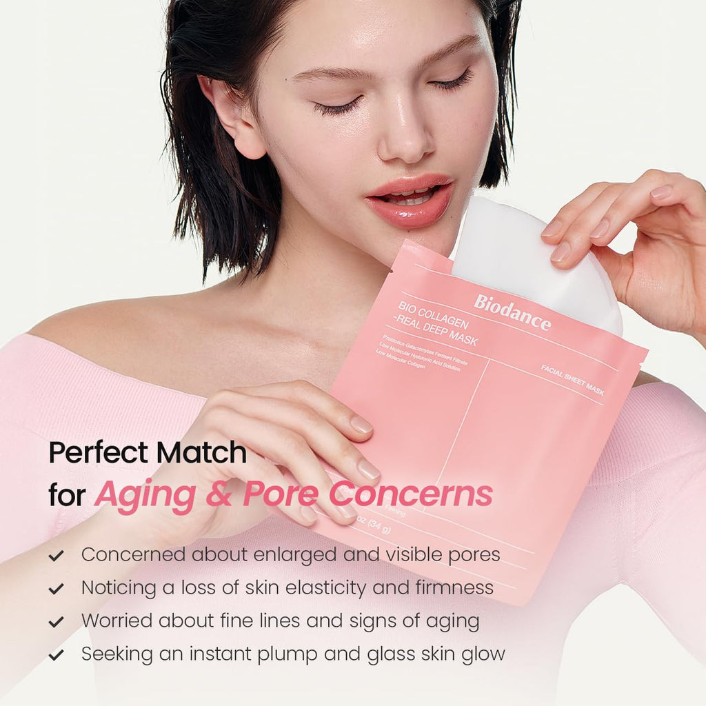 BIODANCE Bio-Collagen Real Deep Mask, Hydrating Overnight Hydrogel Face Mask, Pore Minimizing, Elasticity, Plumping, Travel Essentials & Self Care Gifts for Women, Korean Skin Care | 1.19oz(34g) x 4ea Jansha Store