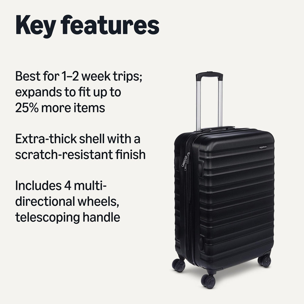 Amazon Basics 3-Piece Hardshell Suitcases Set (21", 26", 30"), Expandable For Up to 25% More Space, With Scratch-Resistant Finish, Four Multi-Directional Wheels, Rose Gold Jansha Store