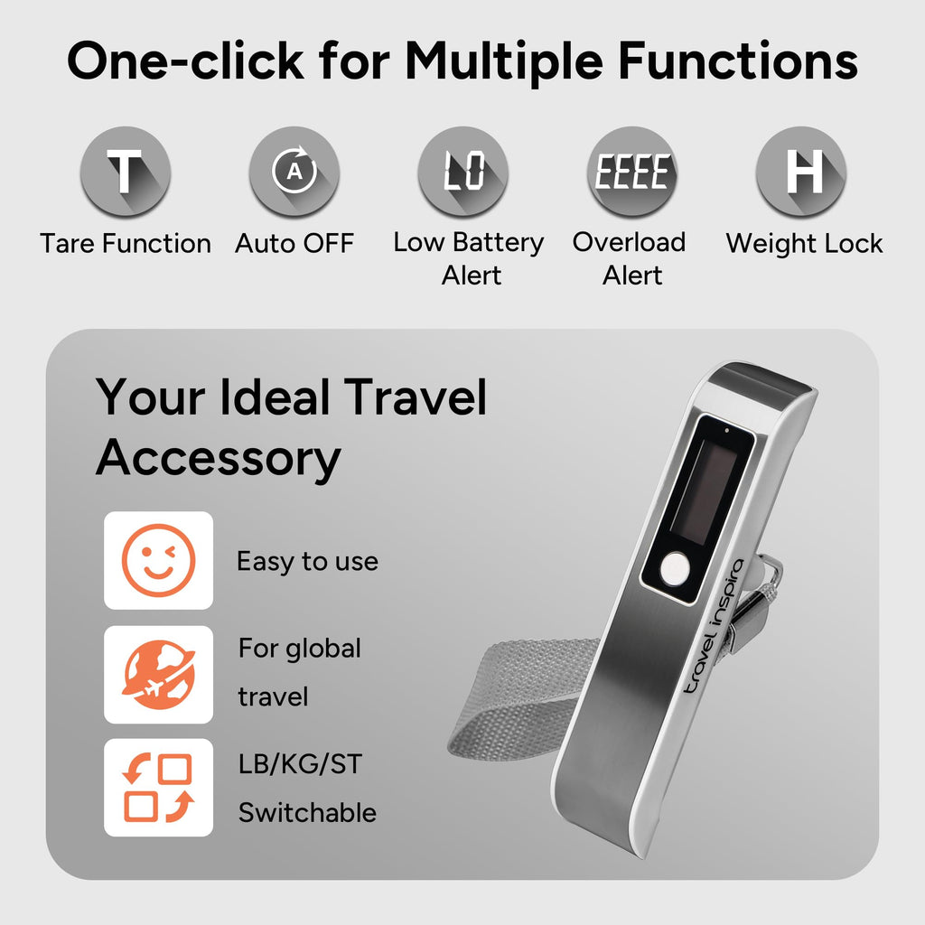 travel inspira Digital Luggage Scale – Portable Hanging Suitcase Weight Scale for Travel, 110 lb Capacity, Backlit LCD Display, Prevents Airport Overweight Fees, Battery Included Jansha Store