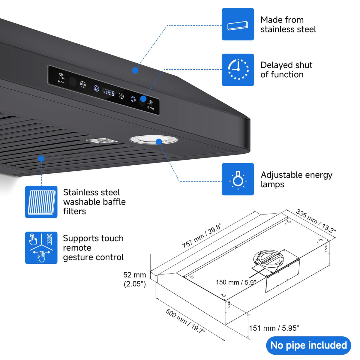 AMZCHEF 30" Under Cabinet Range Hood, 750CFM Stainless Steel Vent Hood Jansha Store