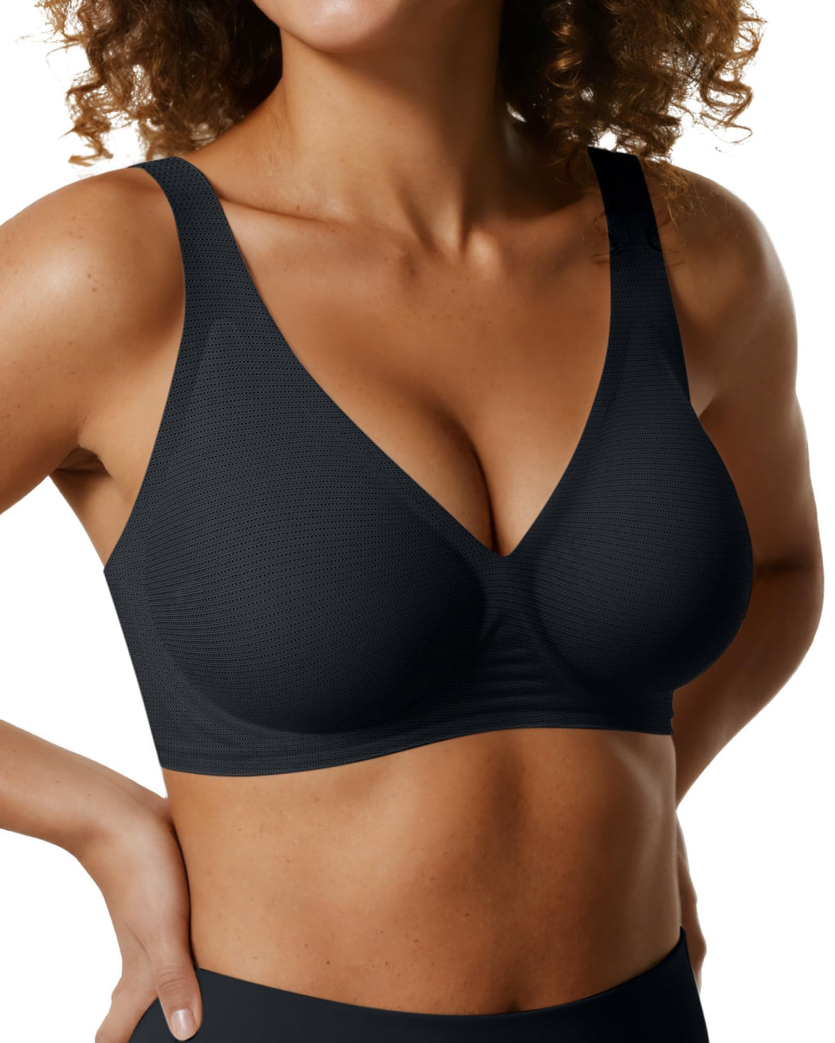 Jelly bralette folded to show the flexible wireless underband and cup padding