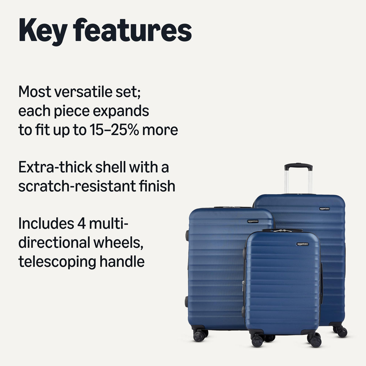 Amazon Basics 3-Piece Hardshell Suitcases Set (21", 26", 30"), Expandable For Up to 25% More Space, With Scratch-Resistant Finish, Four Multi-Directional Wheels, Rose Gold Jansha Store