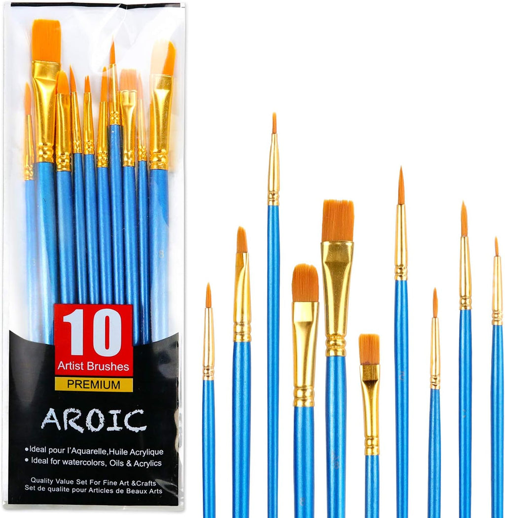 AROIC 10 Pcs Paint Brushes, Acrylic Oil Watercolor Painting Brush Set Jansha Store