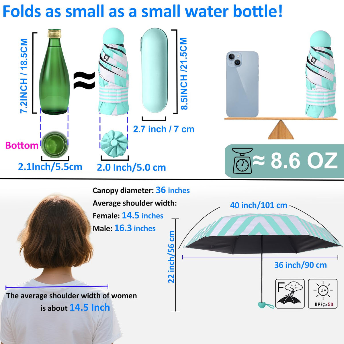 BAODINI Mini Travel Umbrella with UV Sun Protection, Compact Pocket-Size Jansha Store
