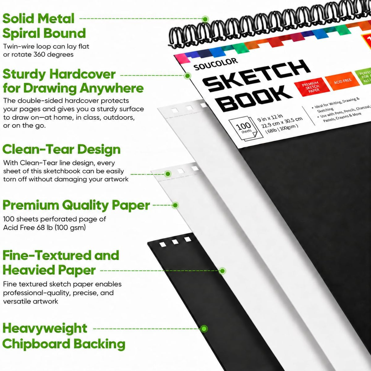 Soucolor Sketch Book 9" x 12", 100 Sheets Kids Art Sketchbook Drawing Pad Jansha Store