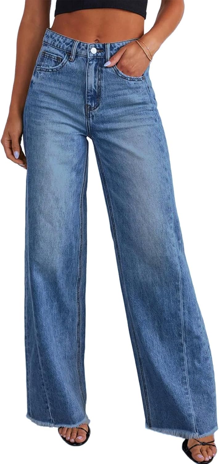 Sidefeel Women's Wide Leg Jeans High Waisted Stretchy Denim Pants Jansha Store