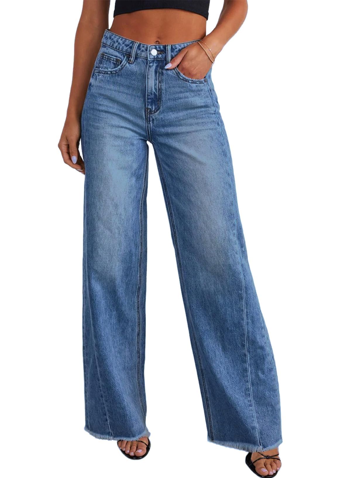 Sidefeel Women's Wide Leg Jeans High Waisted Stretchy Denim Pants Jansha Store