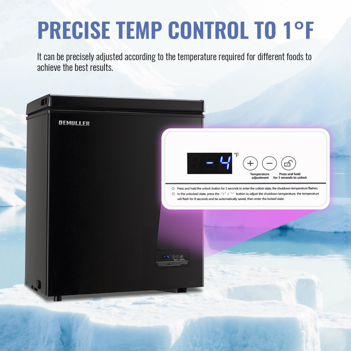 DEMULLER Chest Freezer 5.0Cubic Feet Deep Freezer Freestanding Freezers with 2 Removable Stainless Steel Basket, Mini Freezer Top Open Door Compact Freezer with Electronic Control 41℉ to -15℉BLACK Jansha Store