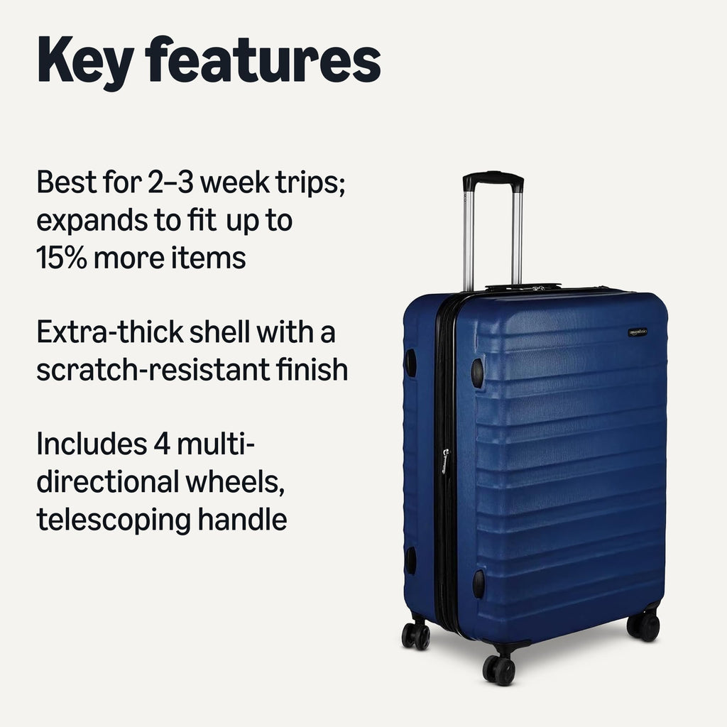 Amazon Basics 3-Piece Hardshell Suitcases Set (21", 26", 30"), Expandable For Up to 25% More Space, With Scratch-Resistant Finish, Four Multi-Directional Wheels, Rose Gold Jansha Store