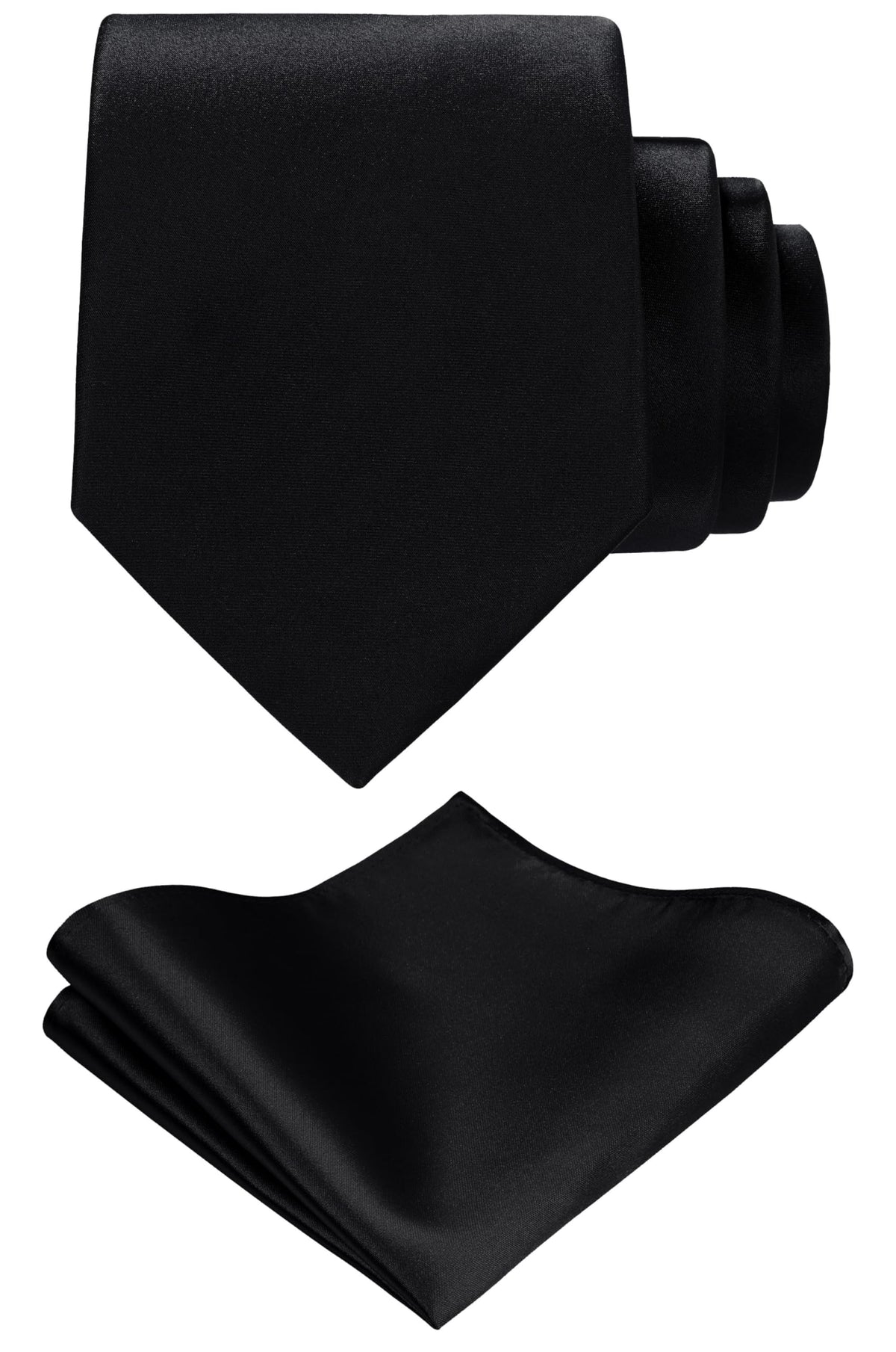 TIE G Solid Satin Woven dyed Color Formal Black Necktie and Pocket Square Sets in Gift Box Jansha Store