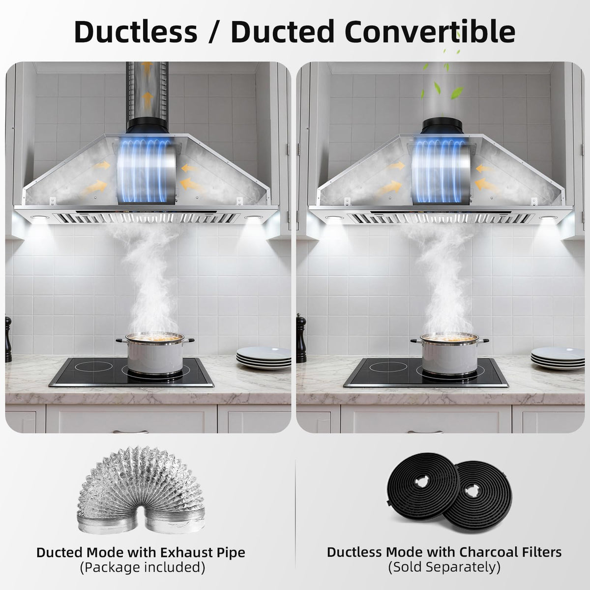 Range Hood Insert 30 inch,Stainless Steel Kitchen Vent Hood 600CFM,Built-in Kitchen Stove Hood w/Front Button Controls and Front LED Lights,Baffle Filters,Ducted/ductless Convertible Duct Jansha Store