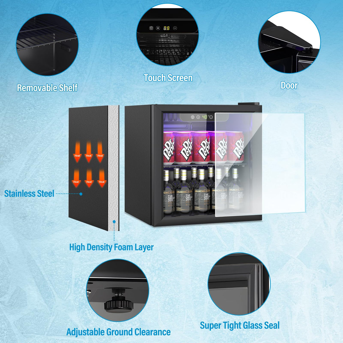 Erivess 24 Can Mini Fridge, 0.6 Cu.ft Beverage Refrigerator Cooler, Black Jansha Store