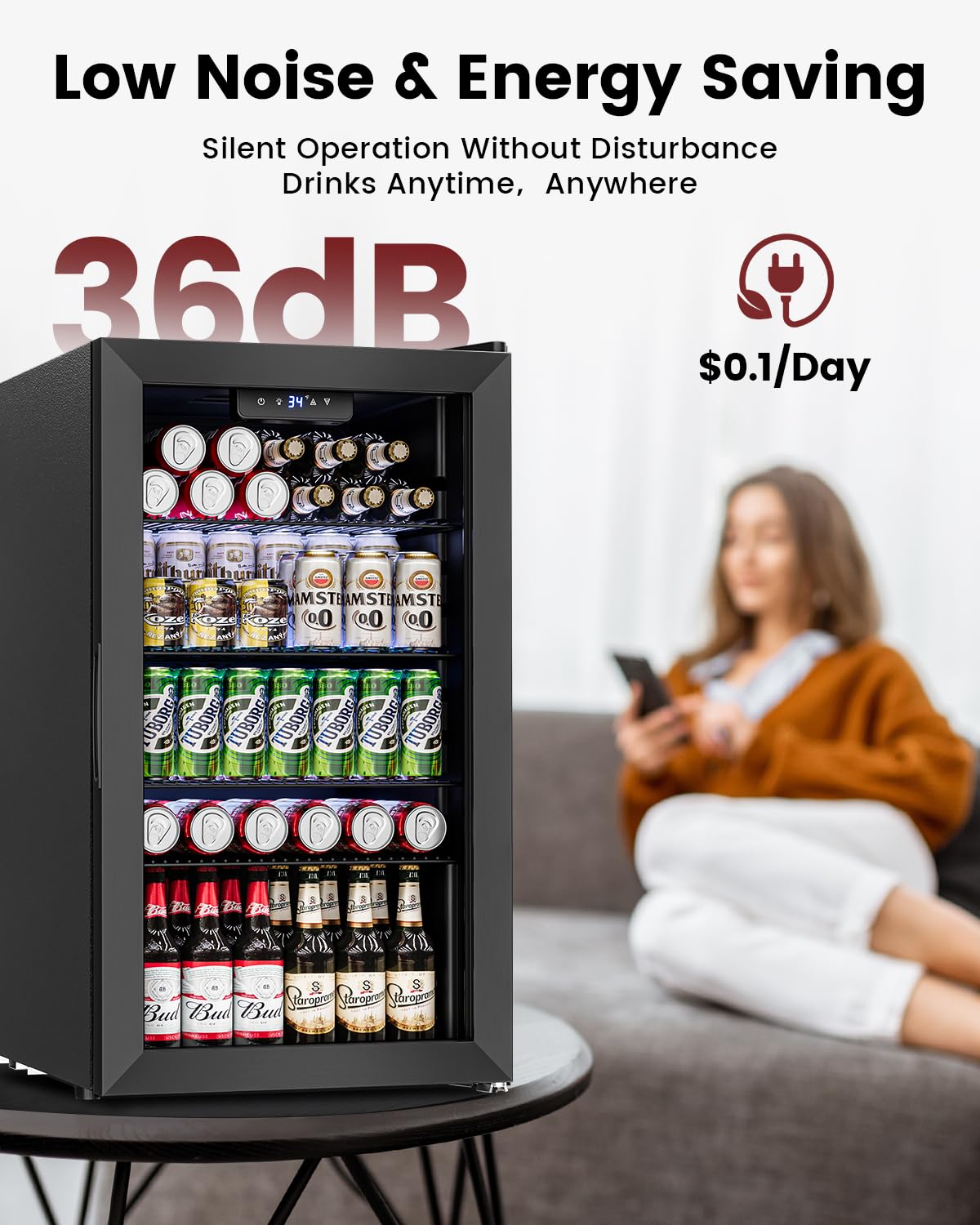 Feelfunn 24 Can Beverage Refrigerator, Mini Fridge, Black Jansha Store