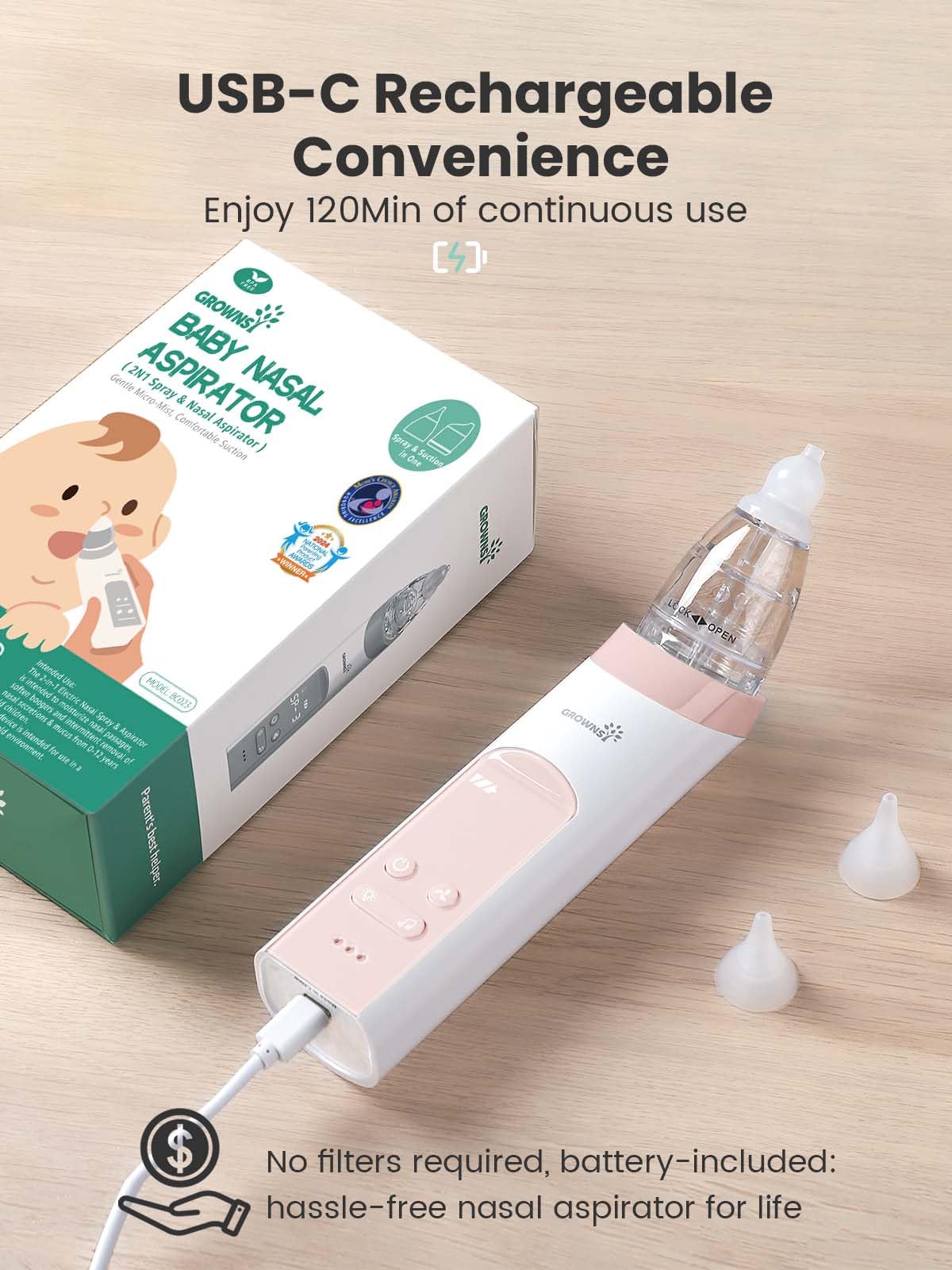 GROWNSY Baby Nasal Aspirator, Electric Nose Sucker, Powerful Suction,Grey Jansha Store
