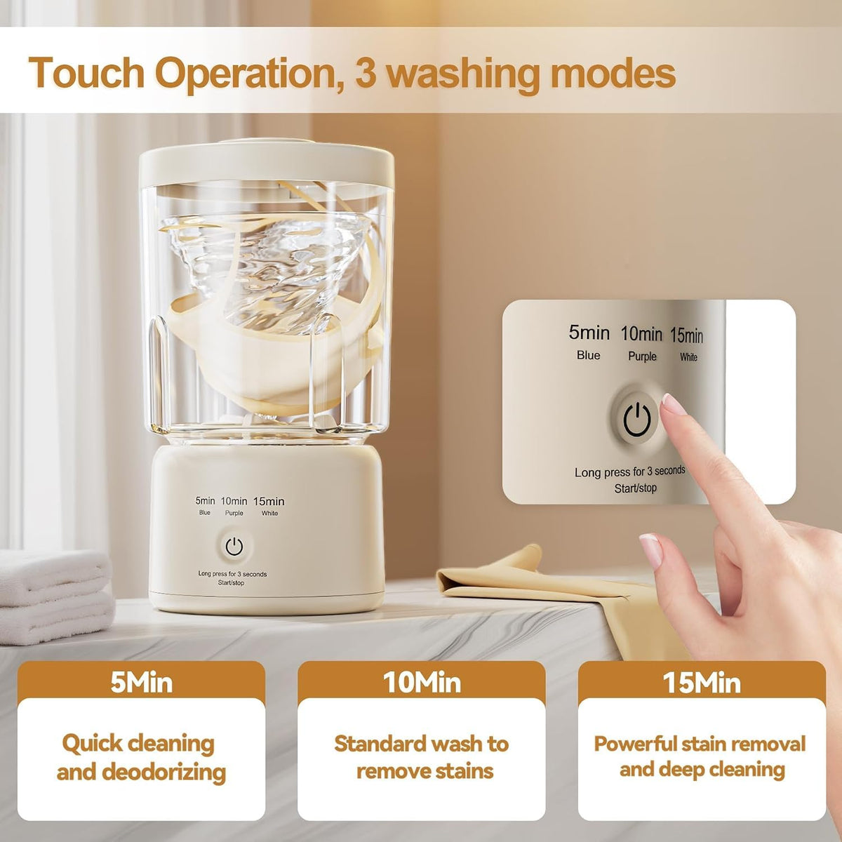 Portable Mini Washing Machine, Rechargeable Underwear Washing Machine Makeup Brush Cleaner Machine Small Clothes Mini Washer for Home, Hotel, Travel and Camping (Cream) Jansha Store