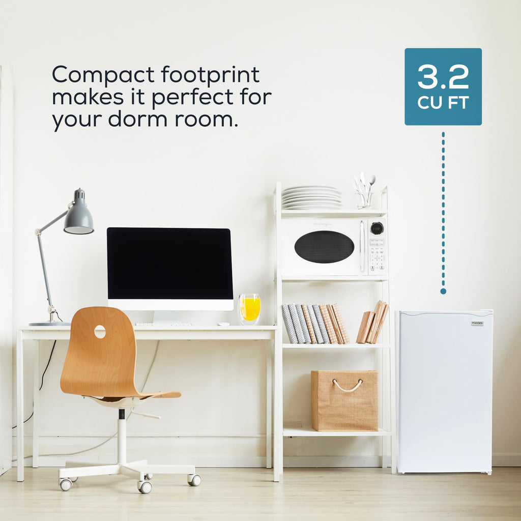 Igloo 3.2 Cu.Ft. Mini Fridge with Freezer - Single Door Compact Refrigerator with Glass Shelves for Homes, Dorms & Offices- Keep Snacks, Drinks & Frozen Foods Cool with Temperature Control Mini Fridge Jansha Store
