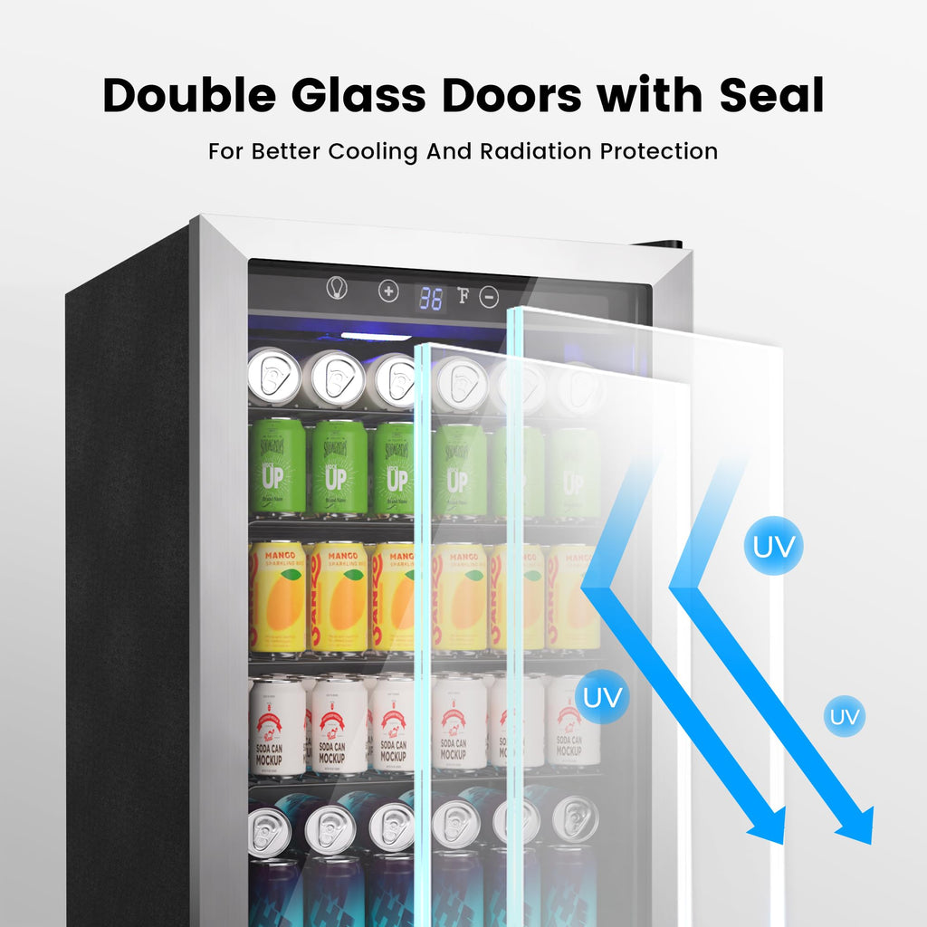 Feelfunn 3.2 Cu. Ft. Beverage Refrigerator, 126-Can Mini Fridge, 34-64°F Jansha Store
