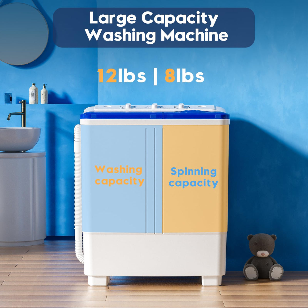 Auertech Portable Washing Machine, 28lbs Twin Tub Washer Mini Compact Laundry Machine with Drain Pump, Semi-automatic 18lbs Washer 10lbs Spinner Combo for Dorms, Apartments, RVs Jansha Store