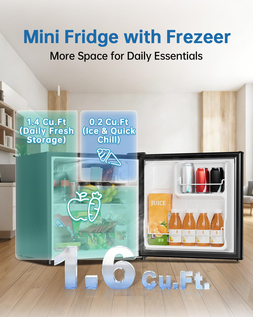 3.2 Cu Ft Mini Fridge with Freezer, Single Door Upright Freezer Jansha Store