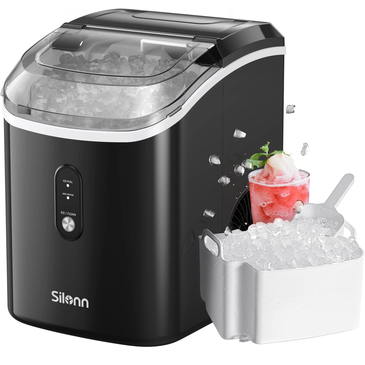 Silonn Ice Maker Countertop, 9 Cubes Ready in 6 Mins, 26lbs in 24Hrs, Self-Cleaning Ice Machine with Ice Scoop and Basket, 2 Sizes of Bullet Ice for Home Kitchen Office Bar Party Jansha Store