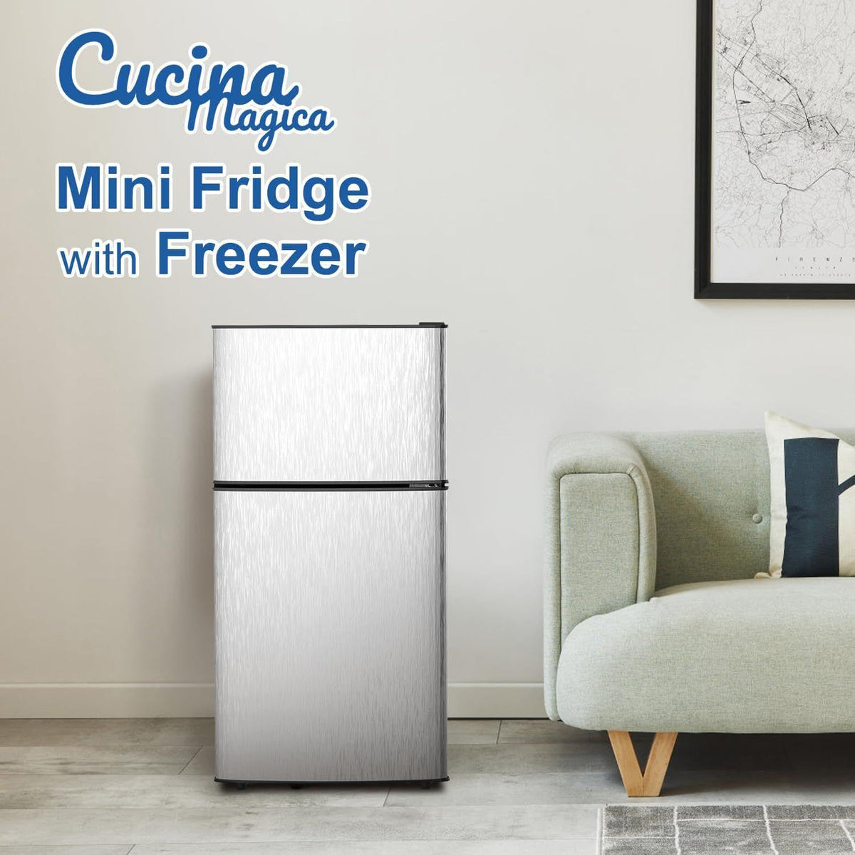 Cucina Magica Mini Fridge with Freezer, 3.8 Cu.Ft Small Fridge, Dorm Fridge Jansha Store