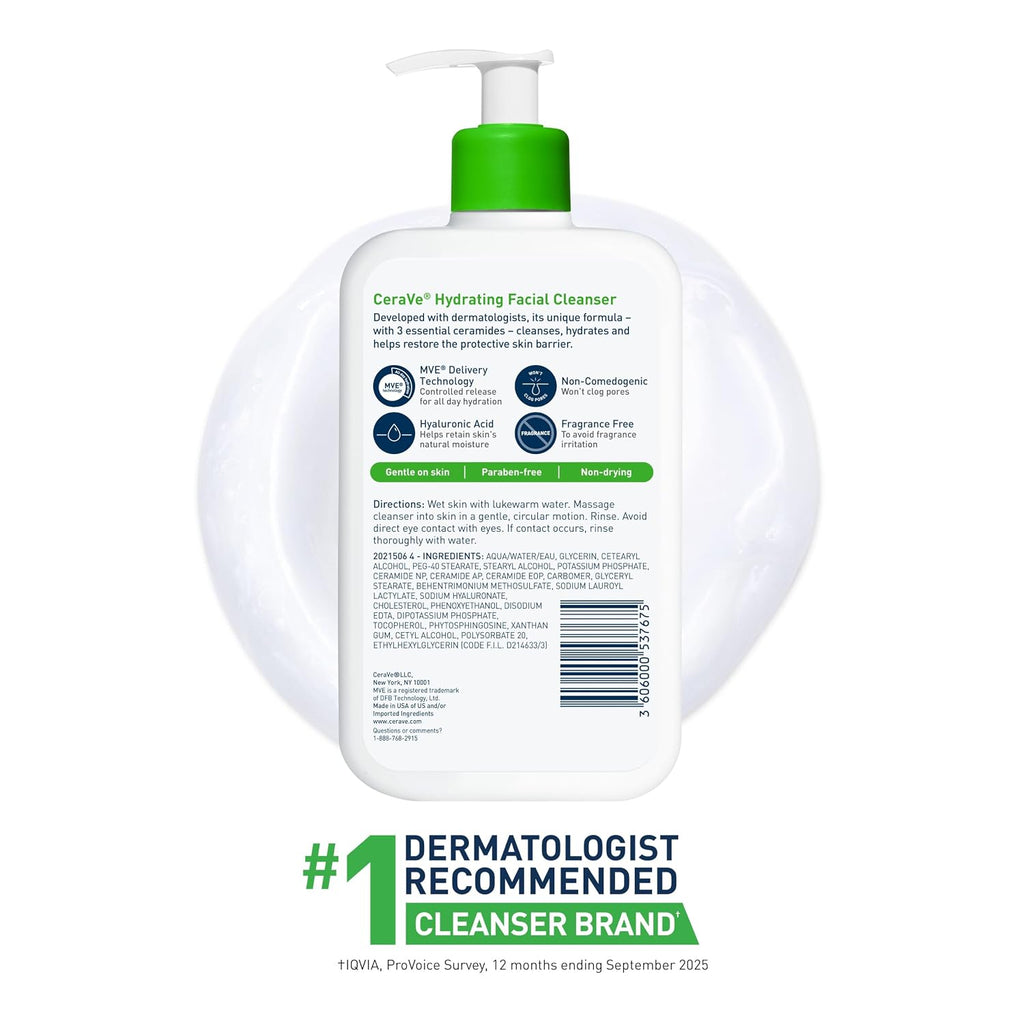 CeraVe Hydrating Cleanser with Hyaluronic Acid, Gentle Face Cleanser,16oz Jansha Store