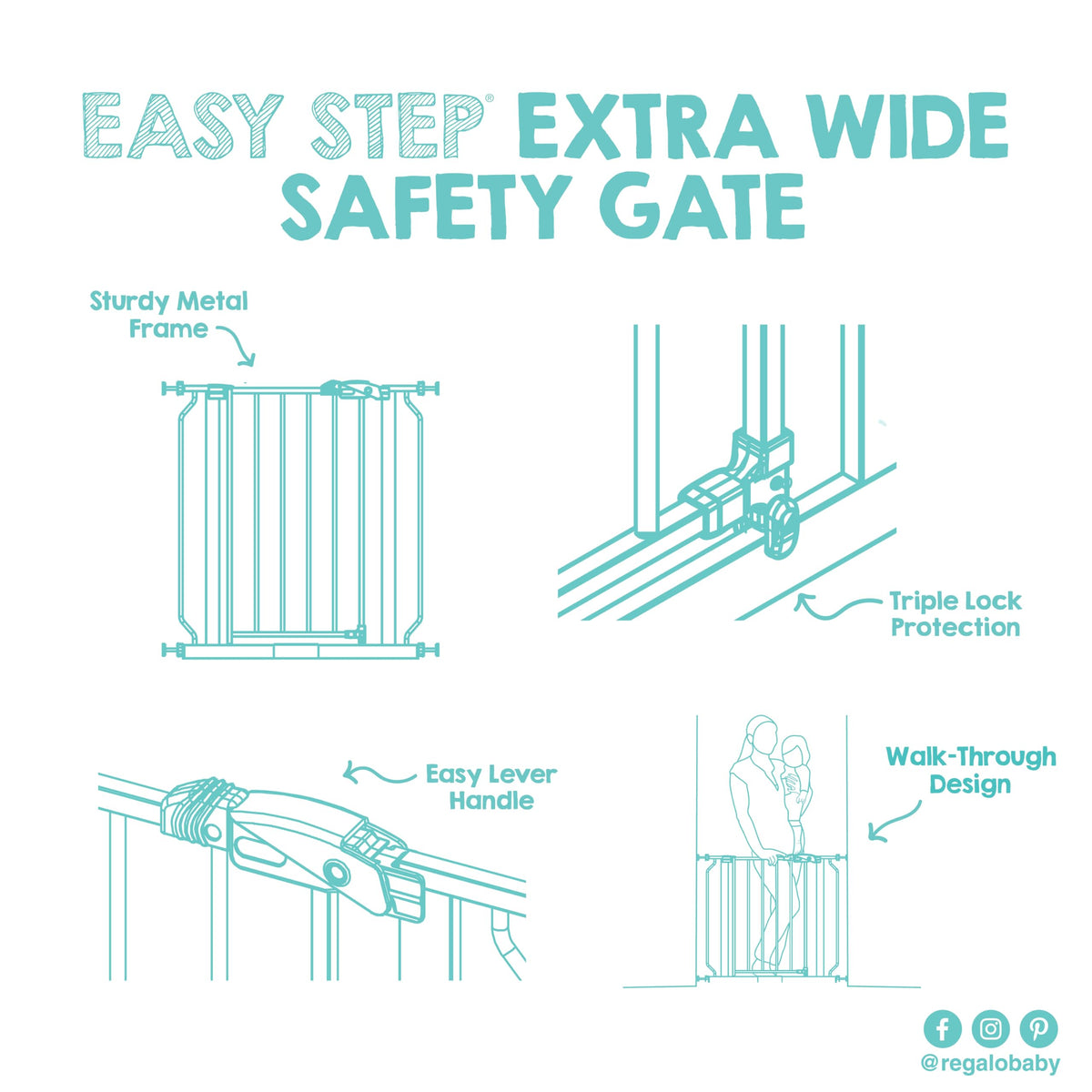 Regalo Safety 29"-38.5" Easy Step Baby Gate, Bottom of Stairs & Doorways Jansha Store