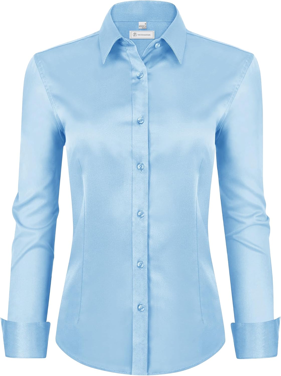 siliteelon Womens Classic-Fit Dress Shirts Long Sleeve Button Down Wrinkle-Free Stretch Solid Casual Work Office Blouse Top Jansha Store