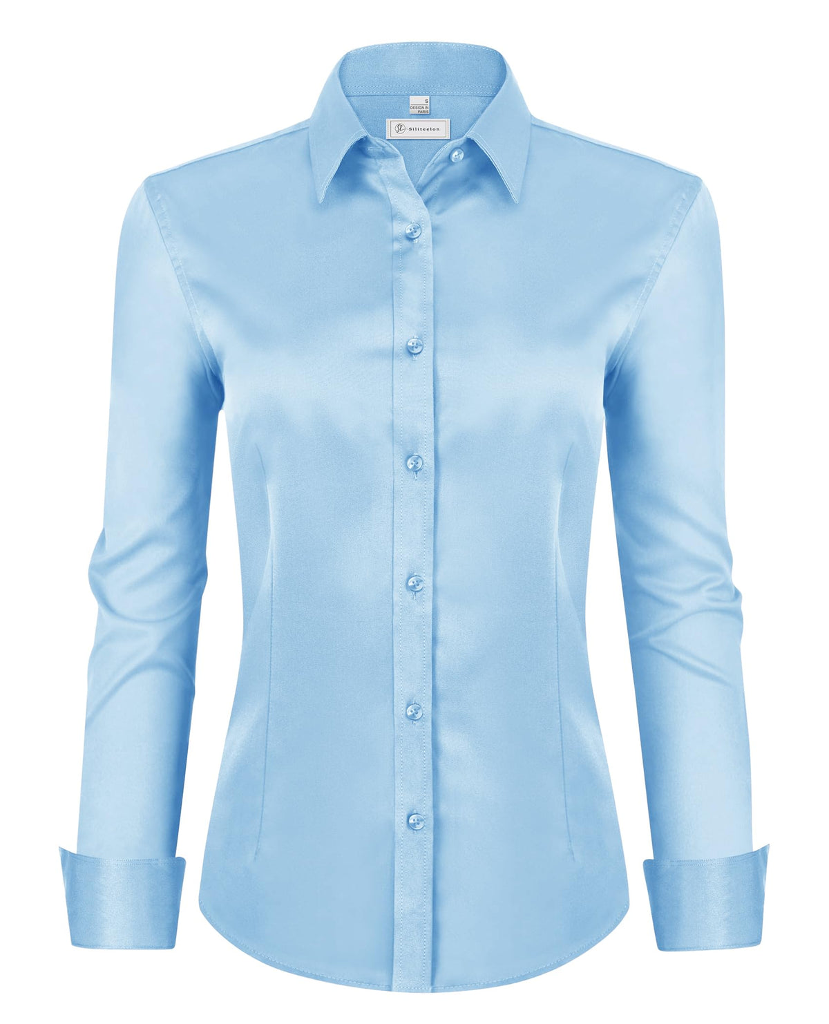 siliteelon Womens Classic-Fit Dress Shirts Long Sleeve Button Down Wrinkle-Free Stretch Solid Casual Work Office Blouse Top Jansha Store