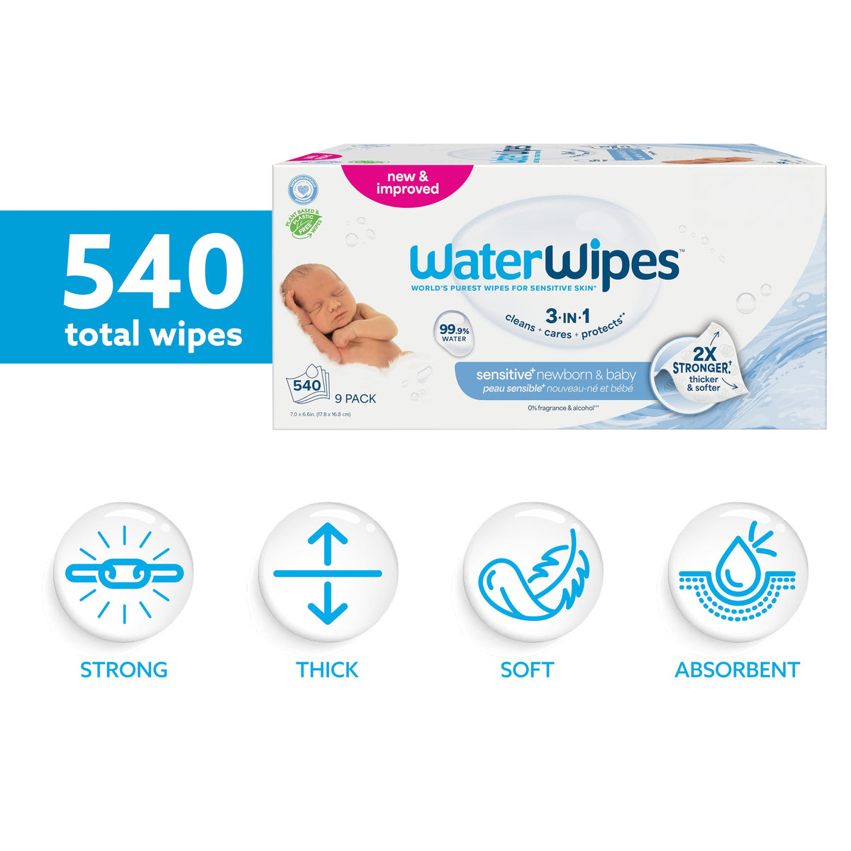 WaterWipes Sensitive+ Newborn & Baby Wipes, 3-In-1 Cleans, Cares, Protects, 99.9% Water, Unscented & Hypoallergenic, 720 Count (12 Packs) Jansha Store