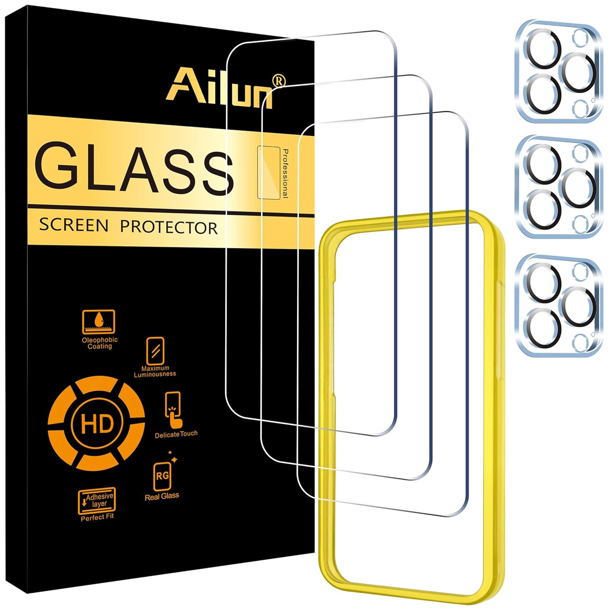 Ailun Screen Protector + Camera Lens Protector for iPhone 16 Pro, 3+3 Pack Jansha Store