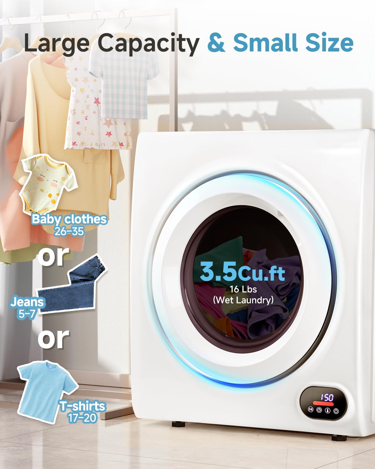 Feelfunn 850W Portable Clothes Dryer with 4 Automatic Drying Modes Jansha Store