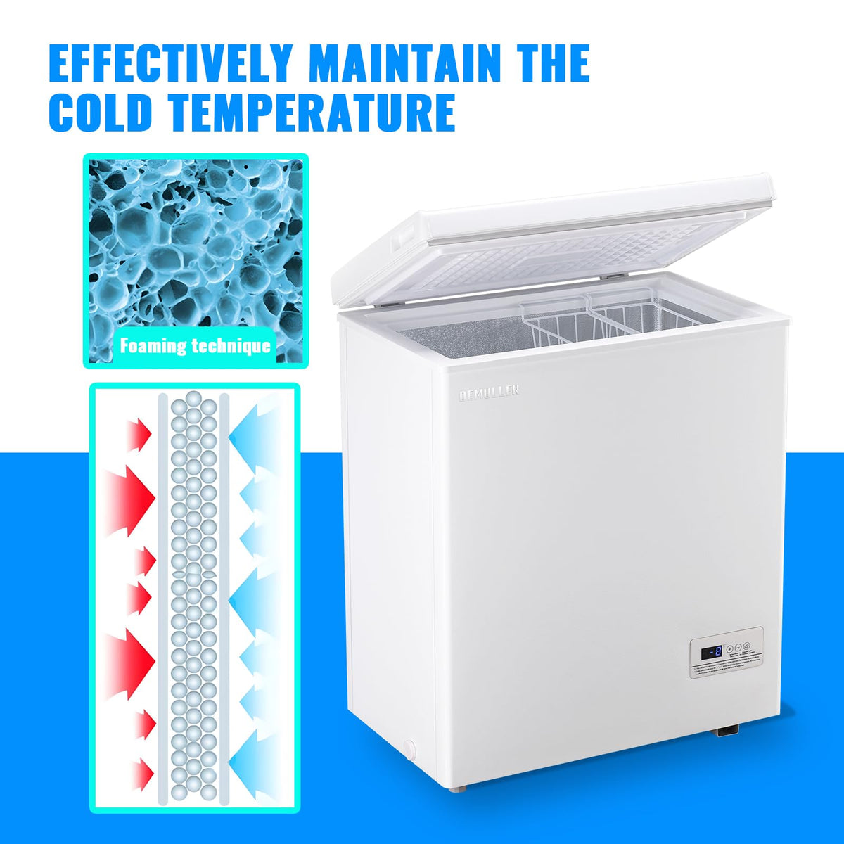 DEMULLER Chest Freezer 4.0 CU. FT Ultra-low Temperature Deep Freezers (Down to -12 ℉) with TWO Removable Baskets Accurate Display of Cabinet Temp Freestanding Black Jansha Store