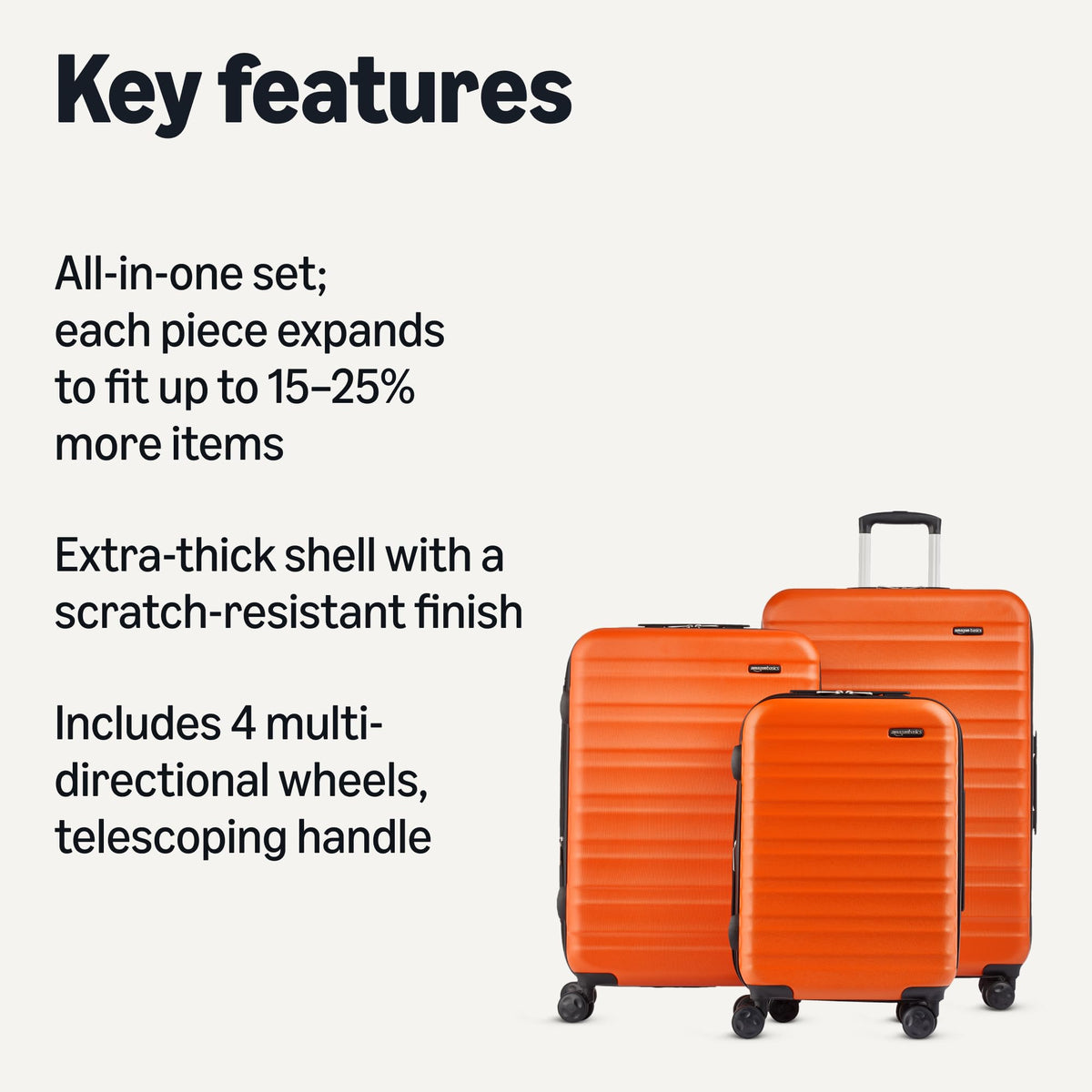 Amazon Basics 3-Piece Hardshell Suitcases Set (21", 26", 30"), Expandable For Up to 25% More Space, With Scratch-Resistant Finish, Four Multi-Directional Wheels, Rose Gold Jansha Store
