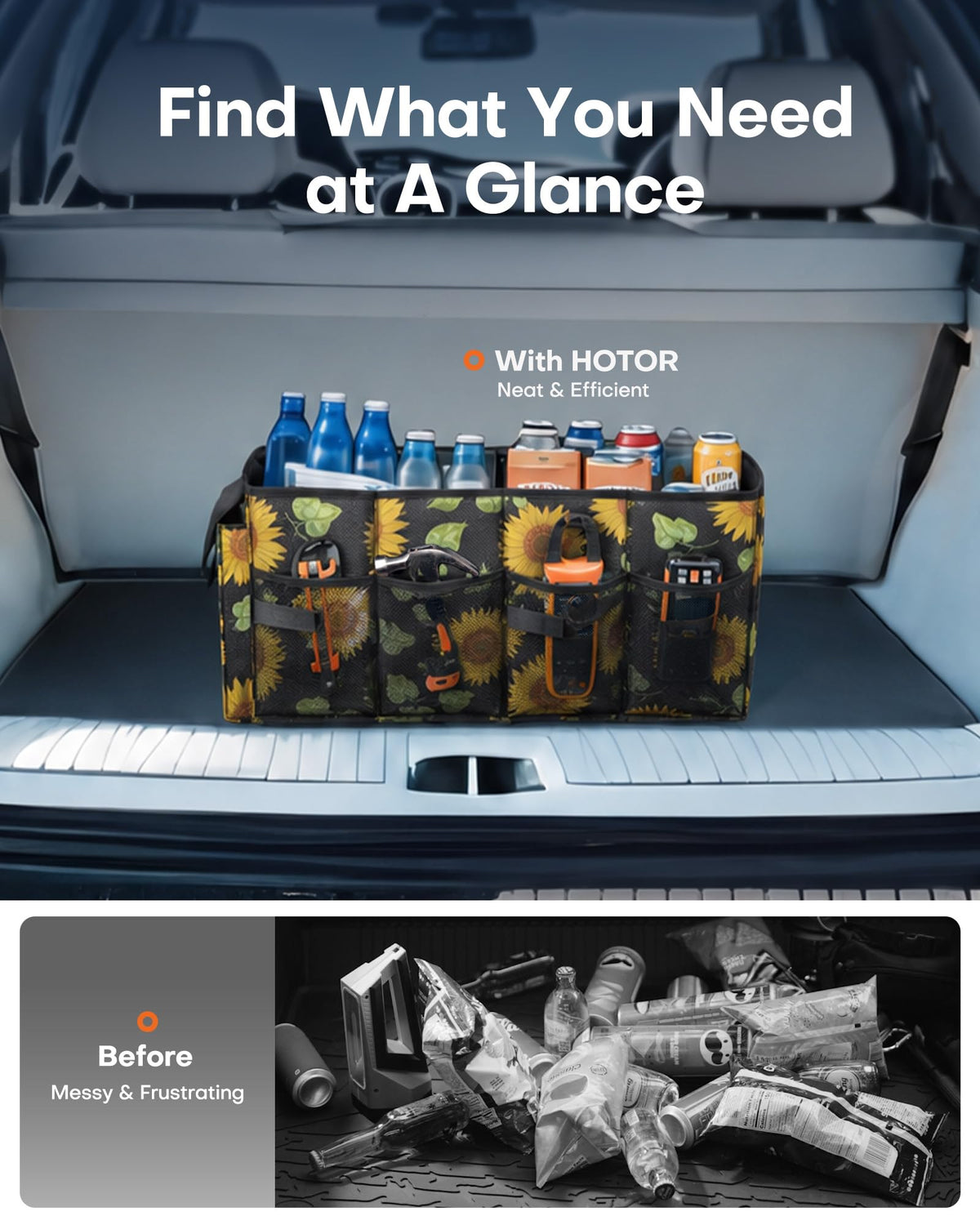 HOTOR Trunk Organizer - Foldable Car Organizer for SUVs & Sedans Storage Jansha Store