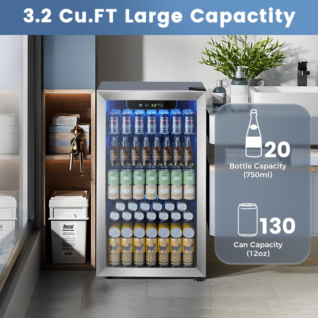 Electactic Mini Fridge 130 Can Beverage Refrigerator Cooler, 3.2 Cu.Ft Drink Fridge for Soda Wine Beer, Adjustable Temperature Control for Home Office, Black Jansha Store