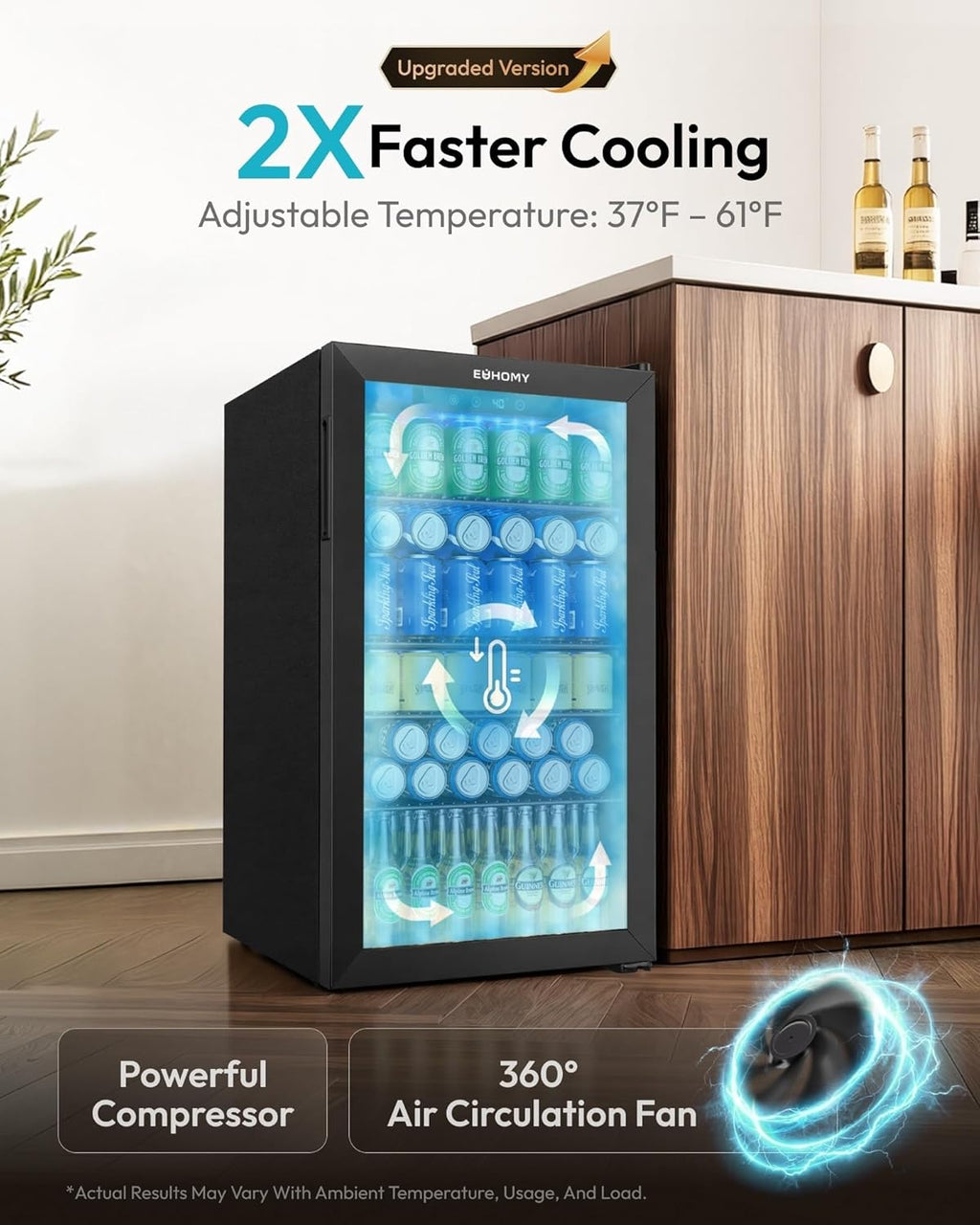 EUHOMY 130 Can Mini Fridge, Beverage Refrigerator with Glass Door, Black Jansha Store