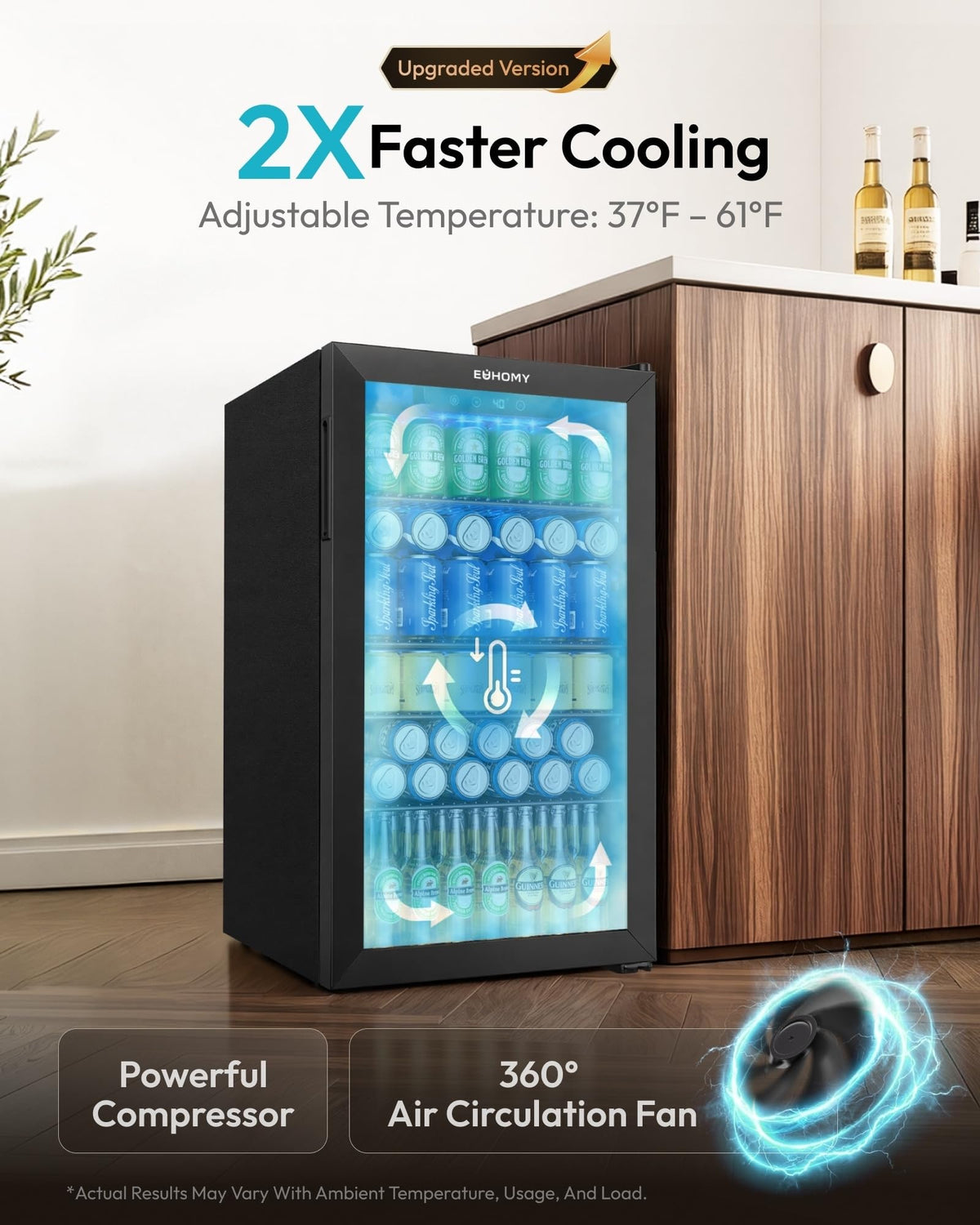 EUHOMY 145 Can Mini Fridge, 4.5 Cu.ft Beverage Refrigerator with Glass Door Jansha Store