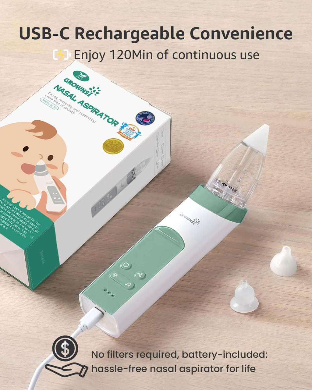 GROWNSY Baby Nasal Aspirator, Electric Nose Sucker, Powerful Suction,Grey Jansha Store